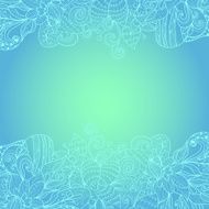 turquoise hand-drawn ornament floral border N2