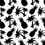 Seamless pattern with silhouettes coconut palm trees and pineapples N8