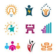Creative people technology logotype construction app development icon set