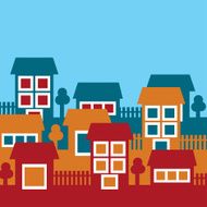 Background with houses trees fences
