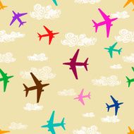 Seamless pattern of airplanes flying in the sky