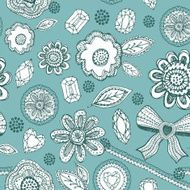 Seamless pattern with blue lace diamonds flowers leaves Vector N2