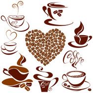 cups icons Heart shape is made of coffee beans N2