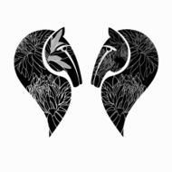 Two decorative horses&#039; heads Vector illustration