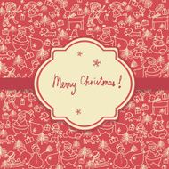 Christmas card with winter seamless pattern on a red background N2