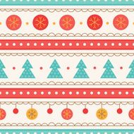 Seamless pattern with balls snowflakes and christmas trees