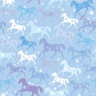 Seamless pattern with wild horses and snowflakes