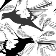 monochrome seamless pattern with birds and feathers
