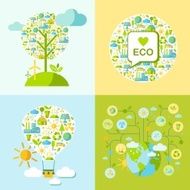 Set of ecology symbols with simply shapes globe tree balloon N2