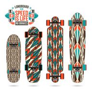 Set of decorative print on longboard
