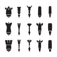 Set of vector bomb and rocket icons