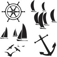 Nautical Elements -Sailboats Anchor Seagulls