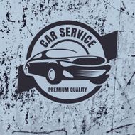 Car repair service label on rusty background Vector logo template