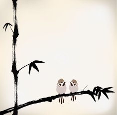 ink painted bamboo and bird N4