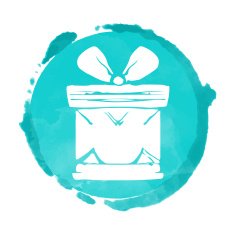 Watercolor blue circle paint stain and icon gift box N2