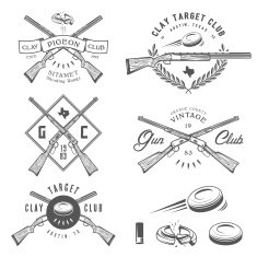 Set of vintage clay target labels emblems design elements