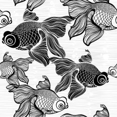 Monochrome seamless pattern with fish Black and white vector illustration
