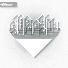 Abstract city silhouette inscribed into heart N2