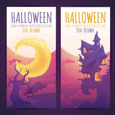 Set of Halloween banners with spooky haunted house N2