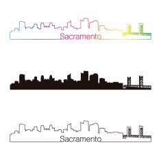 Sacramento skyline linear style with rainbow