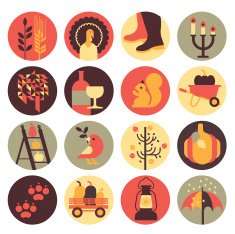 Icon set with thanksgiving and autumn silhouettes