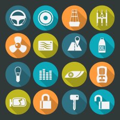 Auto accessories icons set Colors plate