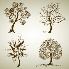 Vector set of designs with decorative tree from leafs Thanksgiving N2