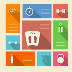 Colored vector icons for sport with place text