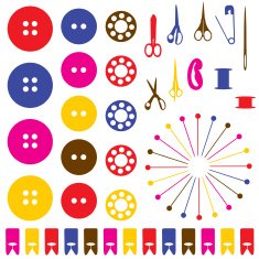 Multicolored sewing objects silhouettes set