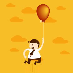 Business man flying with balloon