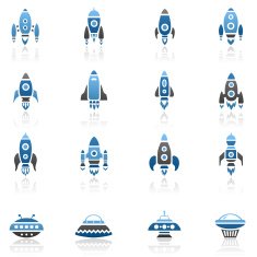 Blue Space Rocket Icons