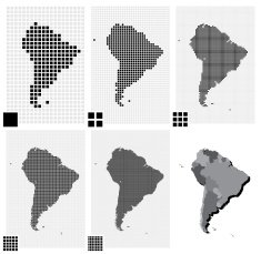 Dotted maps of South America in different resolutions N2