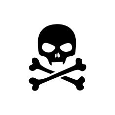 Skull icon isolated Black skull with vampire fangs