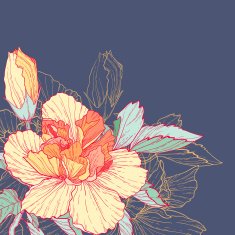 Vector floral background with bright hibiscus flower N2