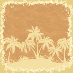 Tropical palms trees and grass silhouettes