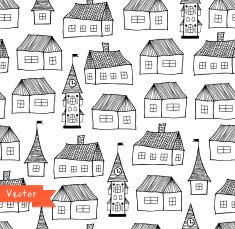 Seamless pattern with decorative houses in pastel colors N2
