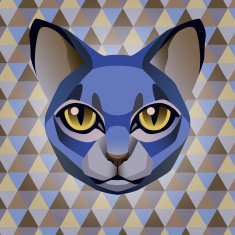 Abstract blue cat on a rhombus background