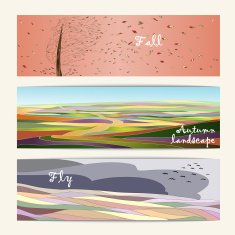 Set of three nature banners Colored autumn landscapes