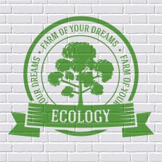ecology tree colored logo or template on brick wall