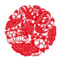 Goldfish with lotus(Chinese traditional paper-cut art)