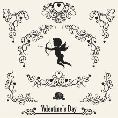 Set of vintage elements and cupid
