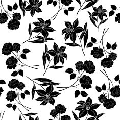 Seamless floral background black silhouettes N2