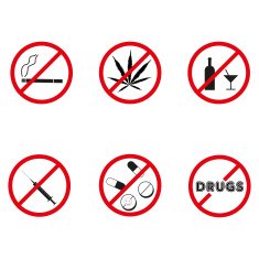 No drugs no alcohol prohibition signs Vector