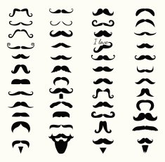 Vector Black and White mustache icon set N2