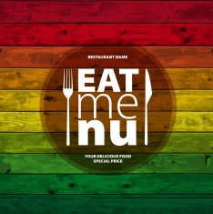 Eat Menu Card Design template on wooden background - EPS10