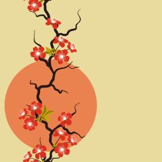 Card with stylized cherry blossom flowers N8
