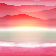 Background with sea and mountain Sunset time