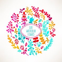 circle of watercolor flowers