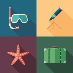 Set of beach flat square icons with long shadows N2