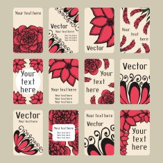 Set of business cards with doodling flowers